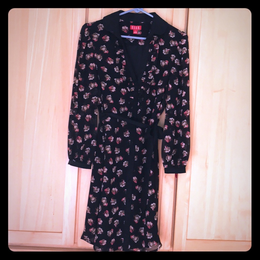 Black floral shirt dress, S, new, no tag